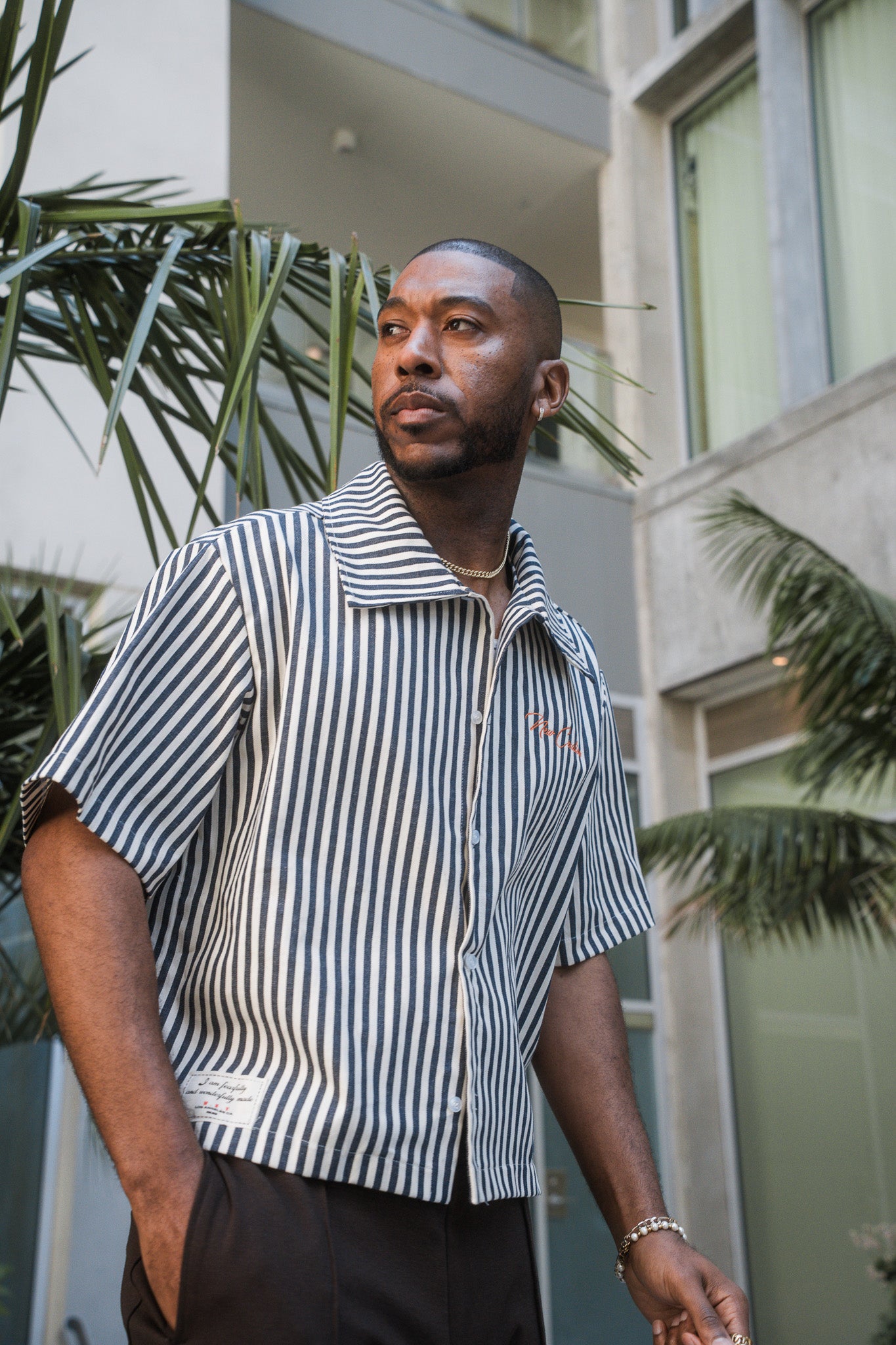 Navy Stripe Button Up