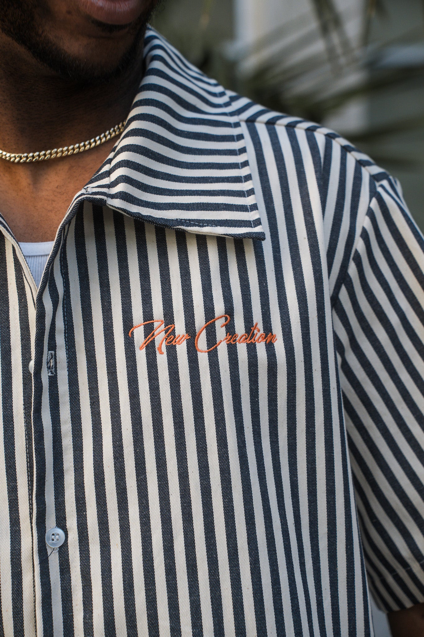Navy Stripe Button Up