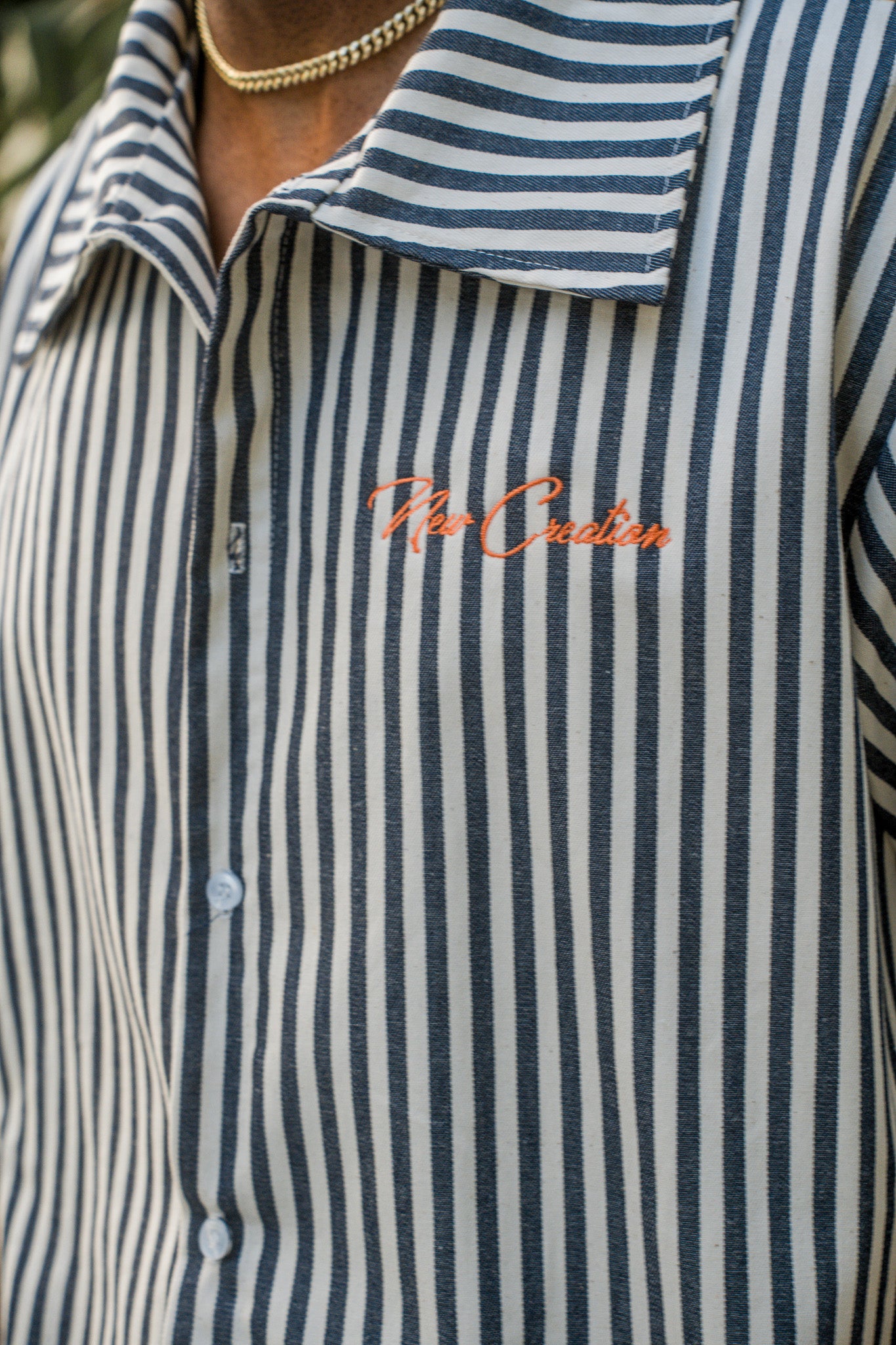 Navy Stripe Button Up