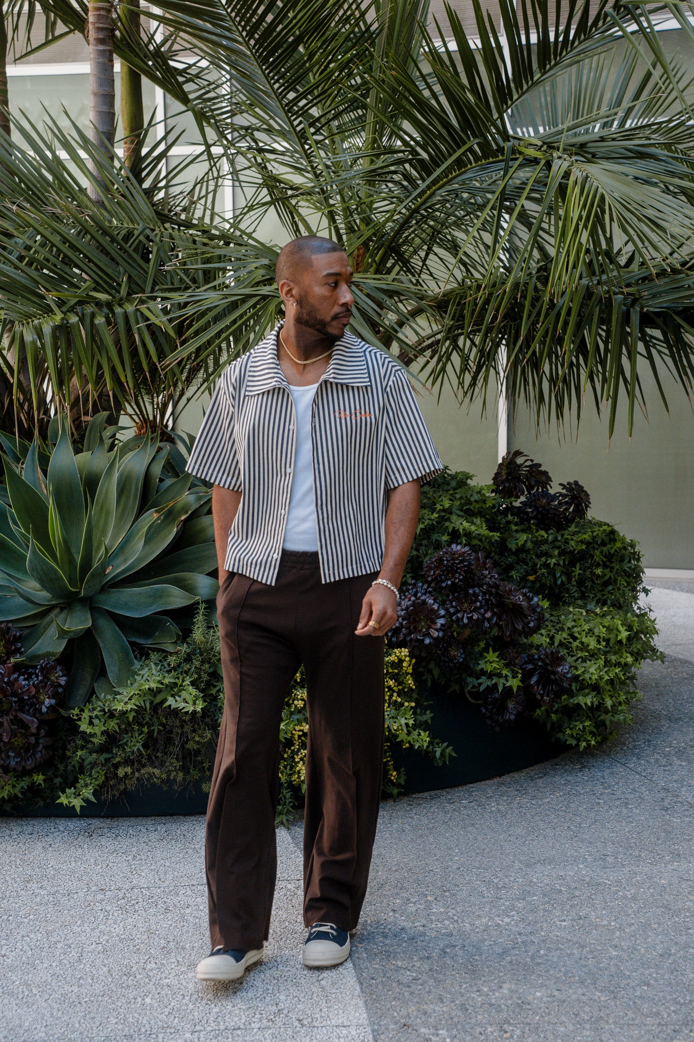 Navy Stripe Button Up