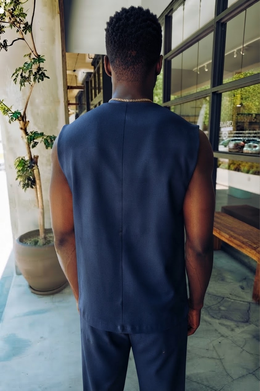 Elevated Sleeveless Tank - Navy