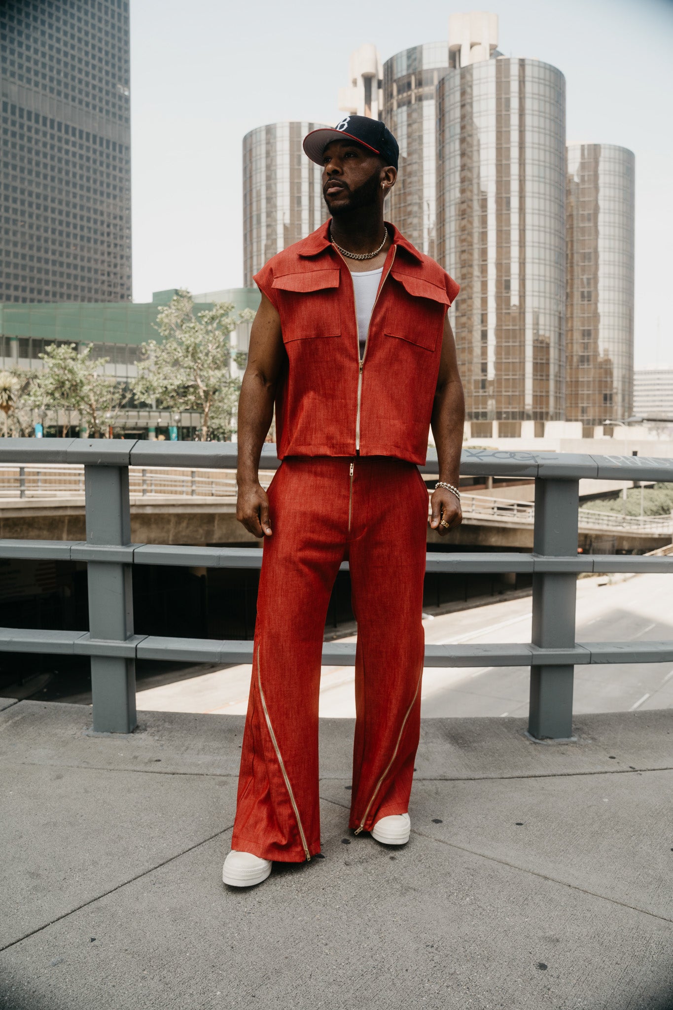 Red Denim Set Zip Shirt