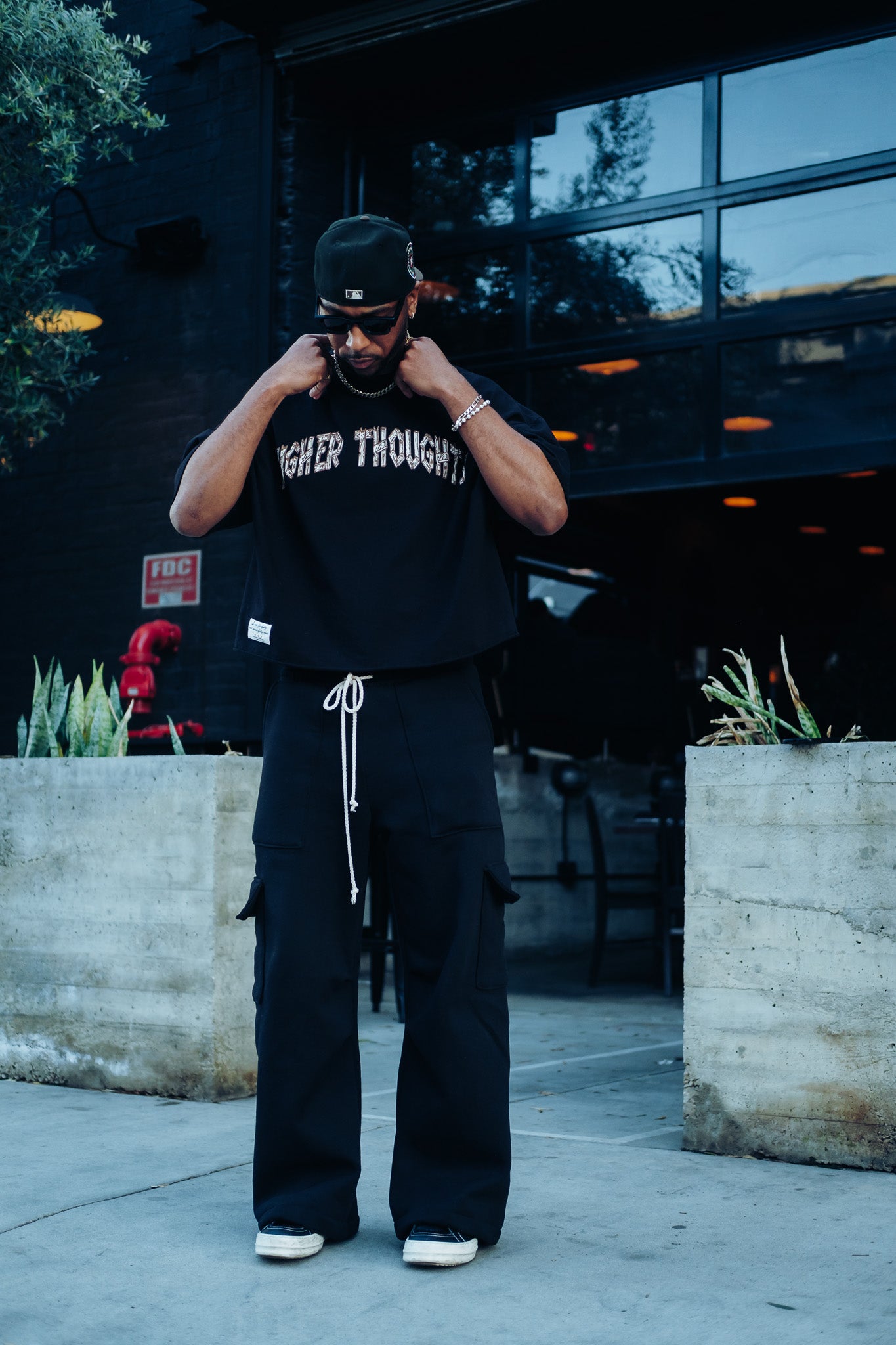 Oversized Higher Thoughts Tee- Black