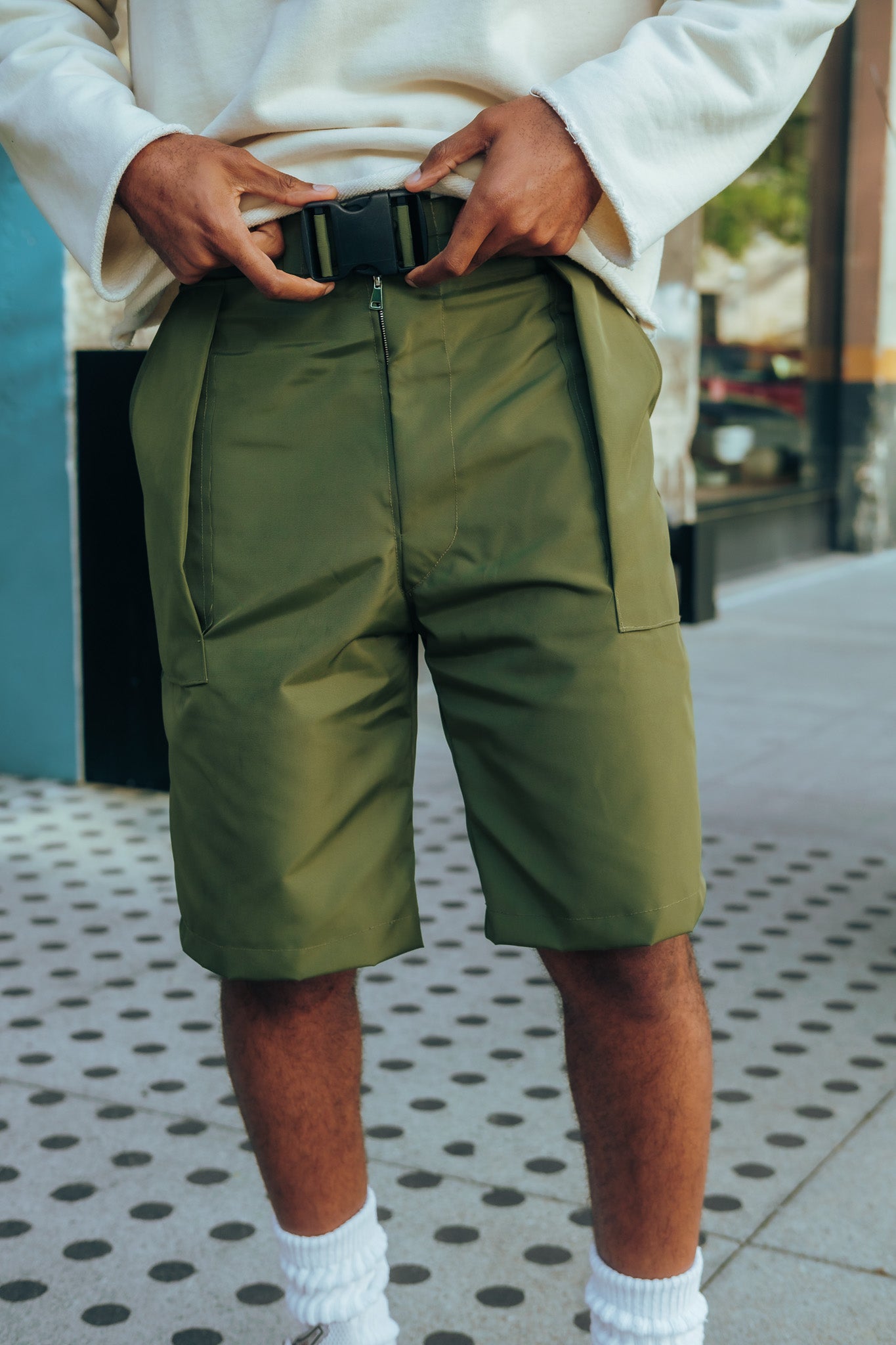 Heavy Nylon Cargo Shorts - Olive