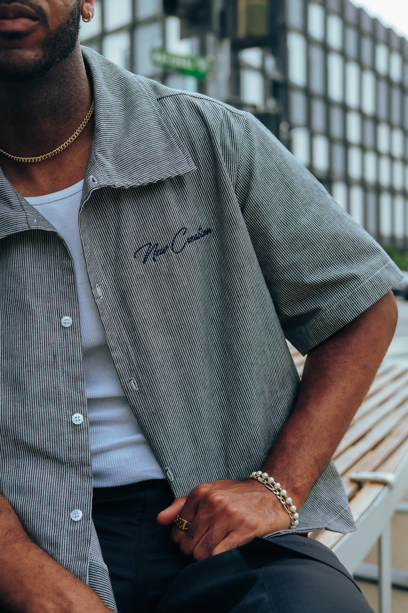 Grey Pinstripe Button Up