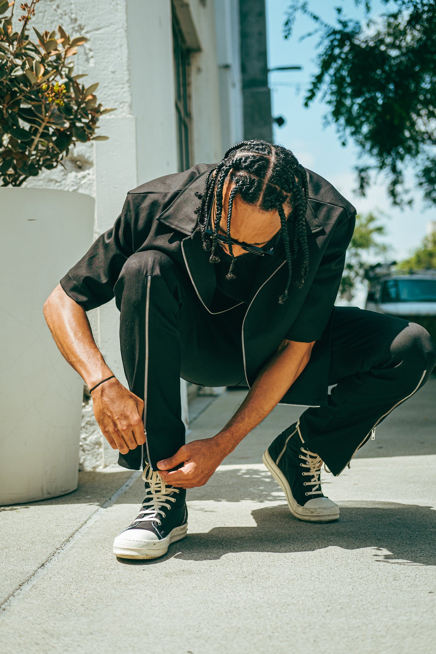 Wax Denim QTR Zip Flare Pants-Black