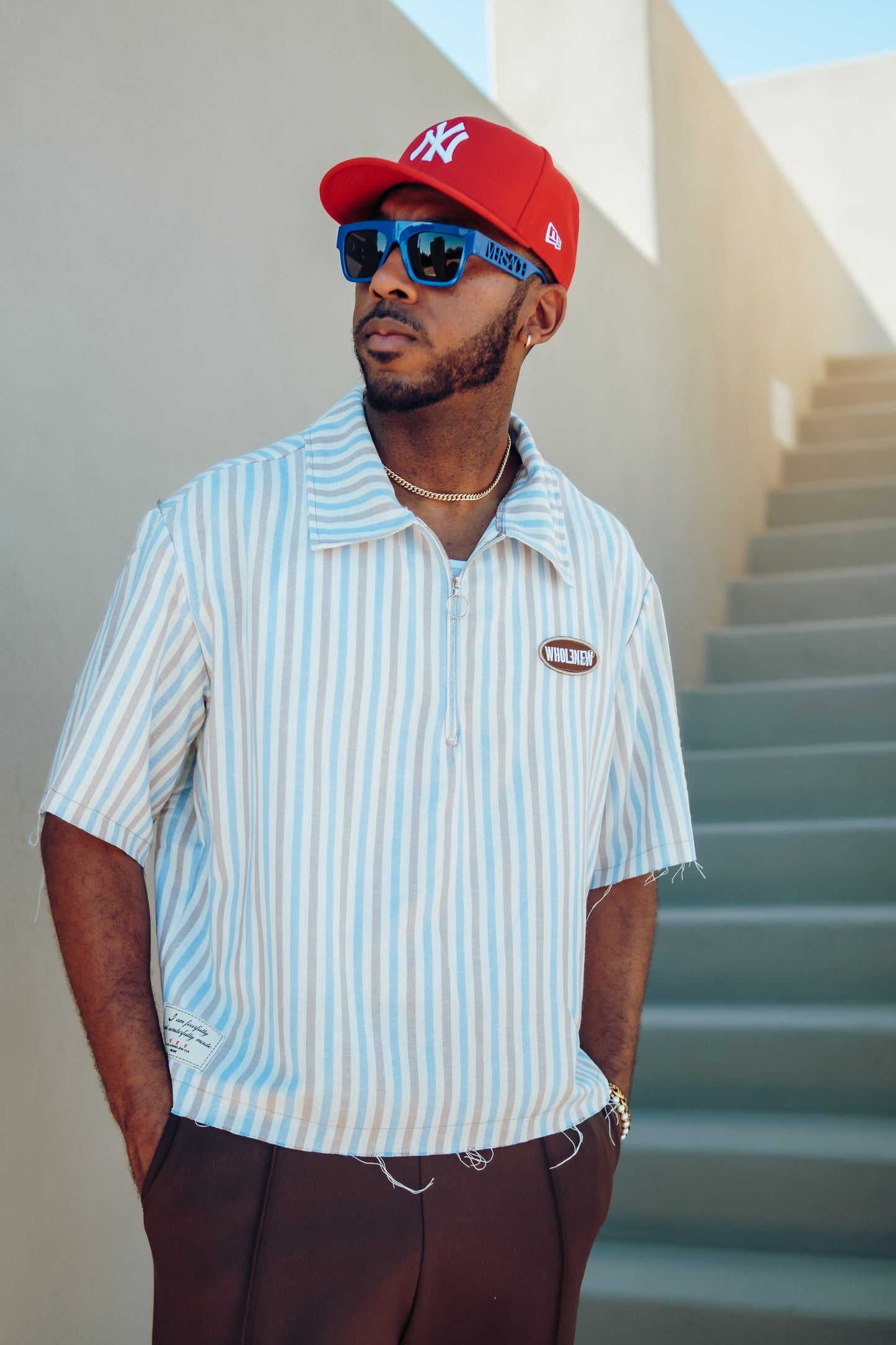QTR Zip Costal Blue Stripe