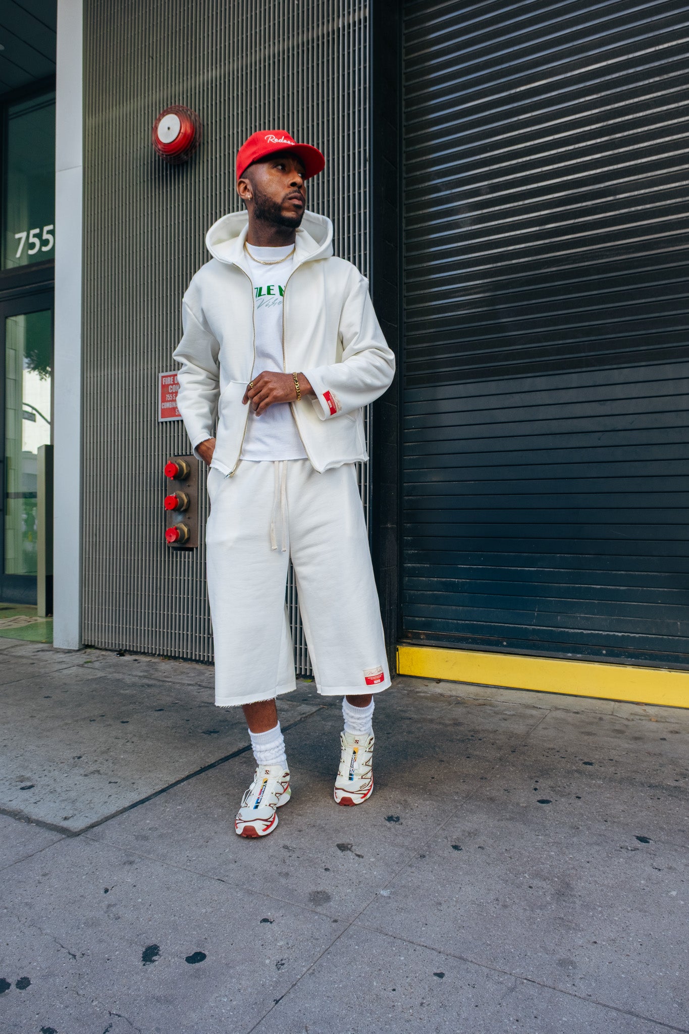 Premium Cotton Cropped Zip Hoodie- Off White