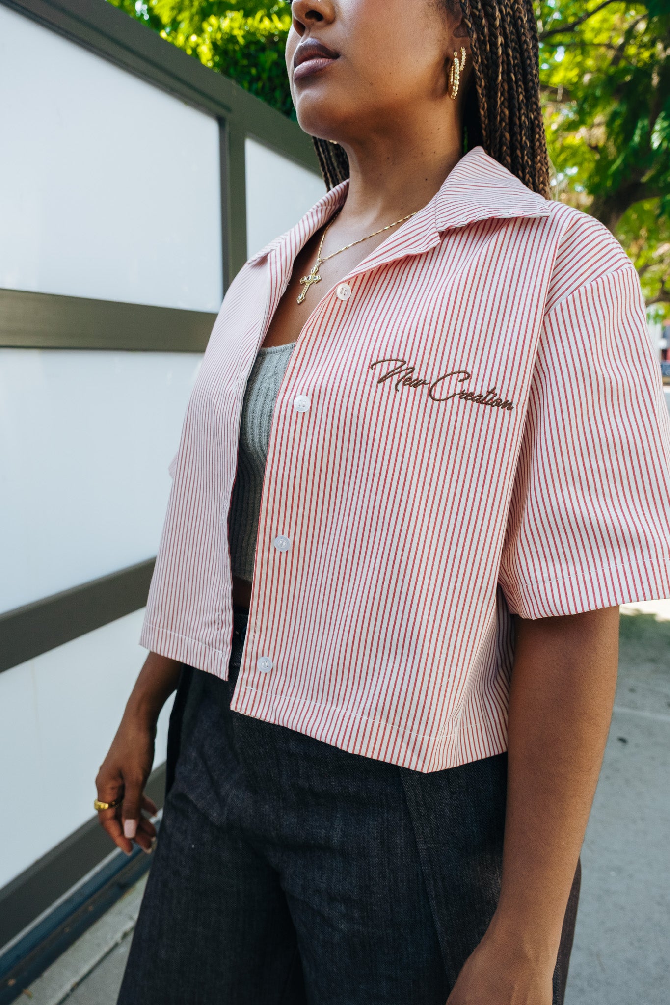 WMN Red Stripe Button Up (Light weight)
