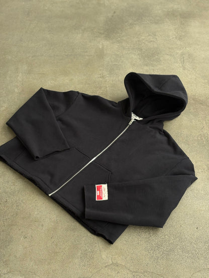 Premium Cotton Cropped Zip Hoodie- Black