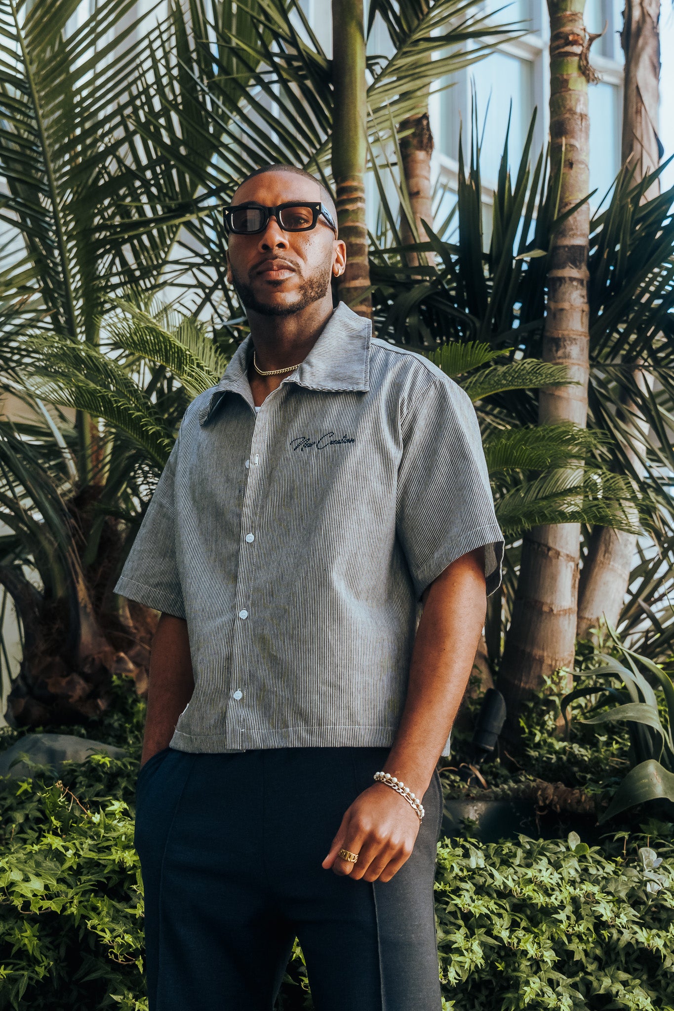 Grey Pinstripe Button Up