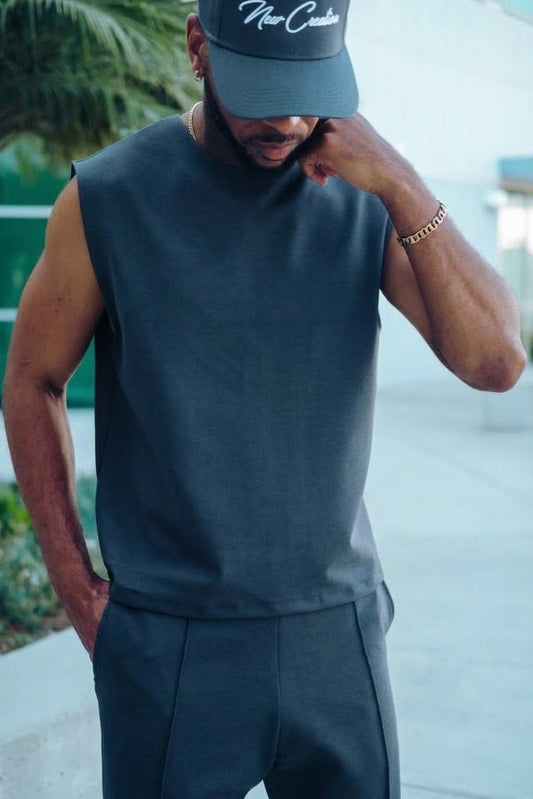 Elevated Sleeveless Tank - slate grey