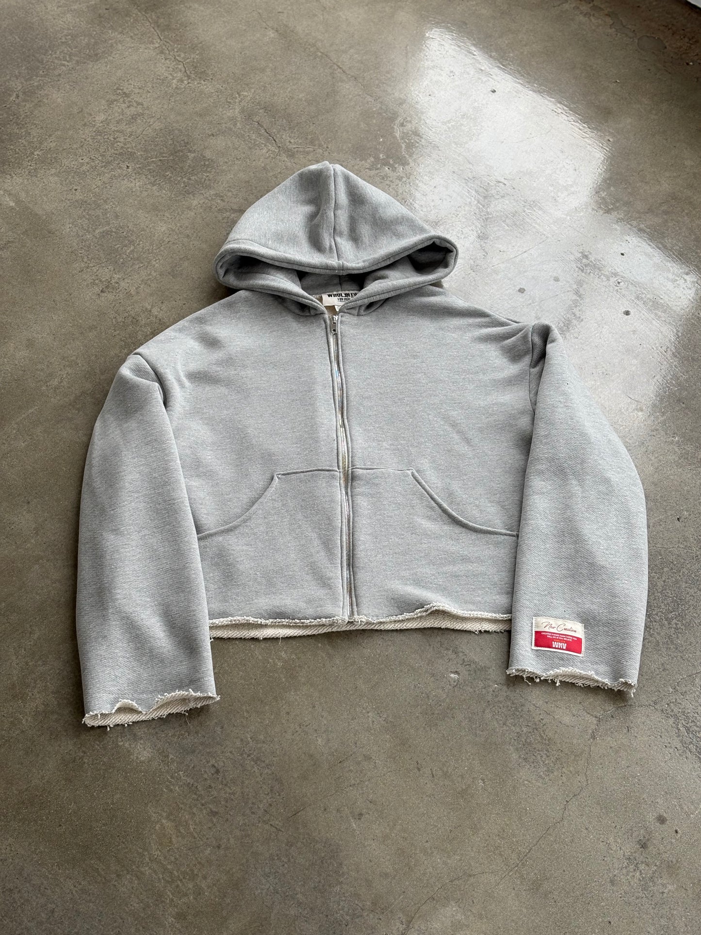 Premium Cotton Cropped Zip Hoodie- Grey
