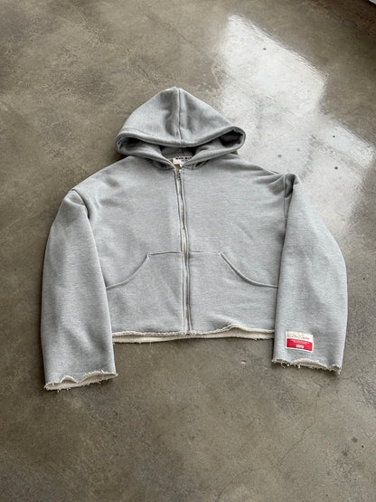 Premium Cotton Cropped Zip Hoodie- Grey
