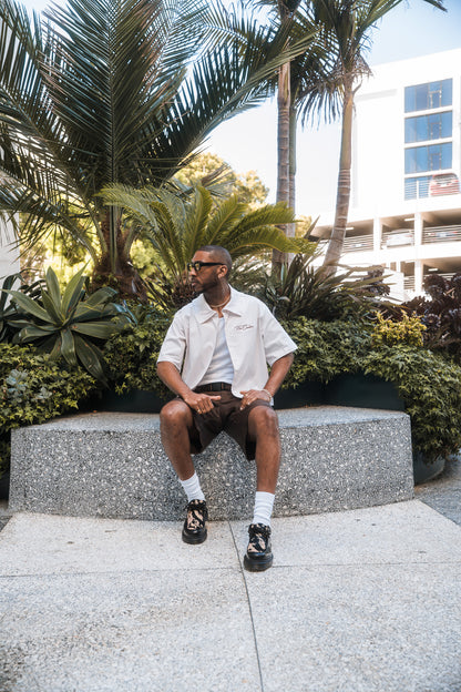 Mauve Stripe / Brown Button Up