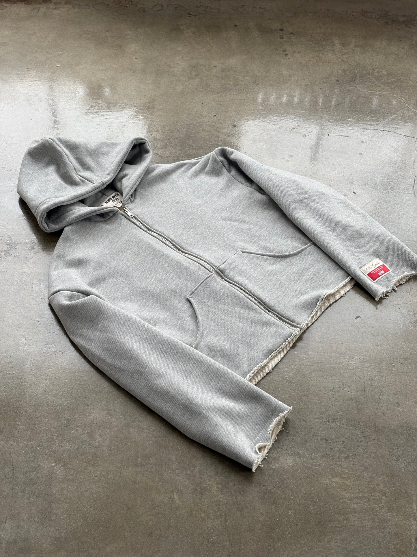 Premium Cotton Cropped Zip Hoodie- Grey