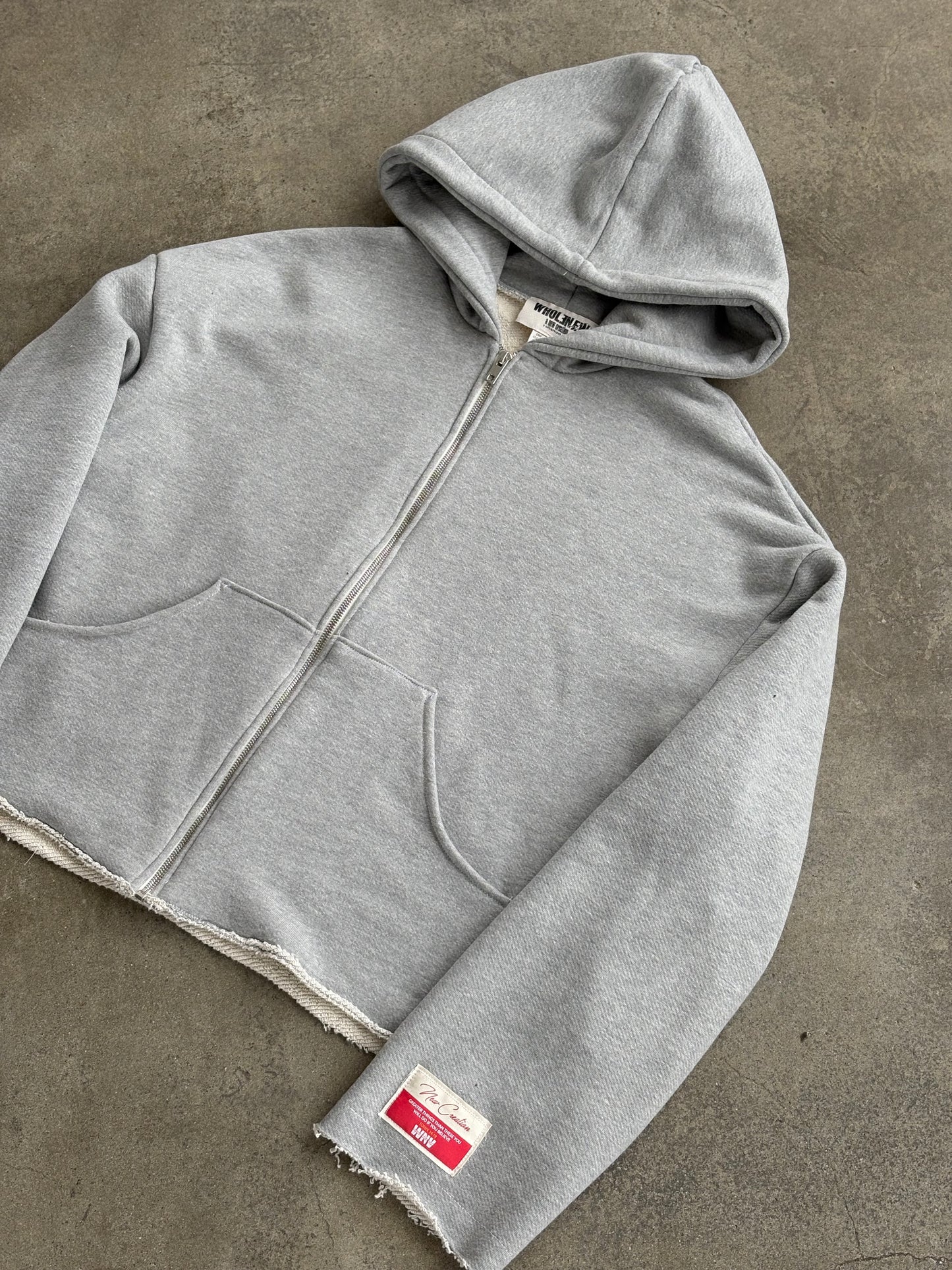 Premium Cotton Cropped Zip Hoodie- Grey