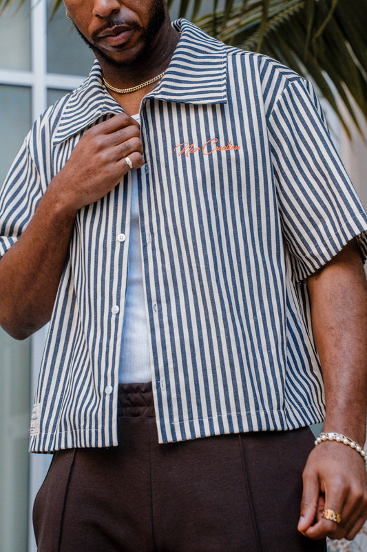 Navy Stripe Button Up