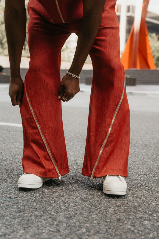 Red Denim Zip Pants 2.0