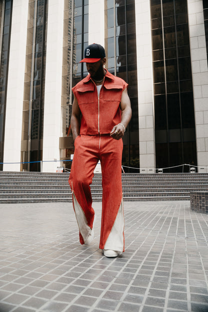 Red Denim Set Zip Shirt