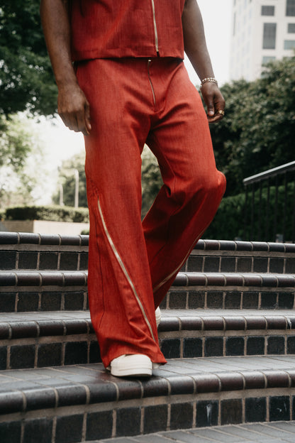 Red Denim Set Zip Shirt