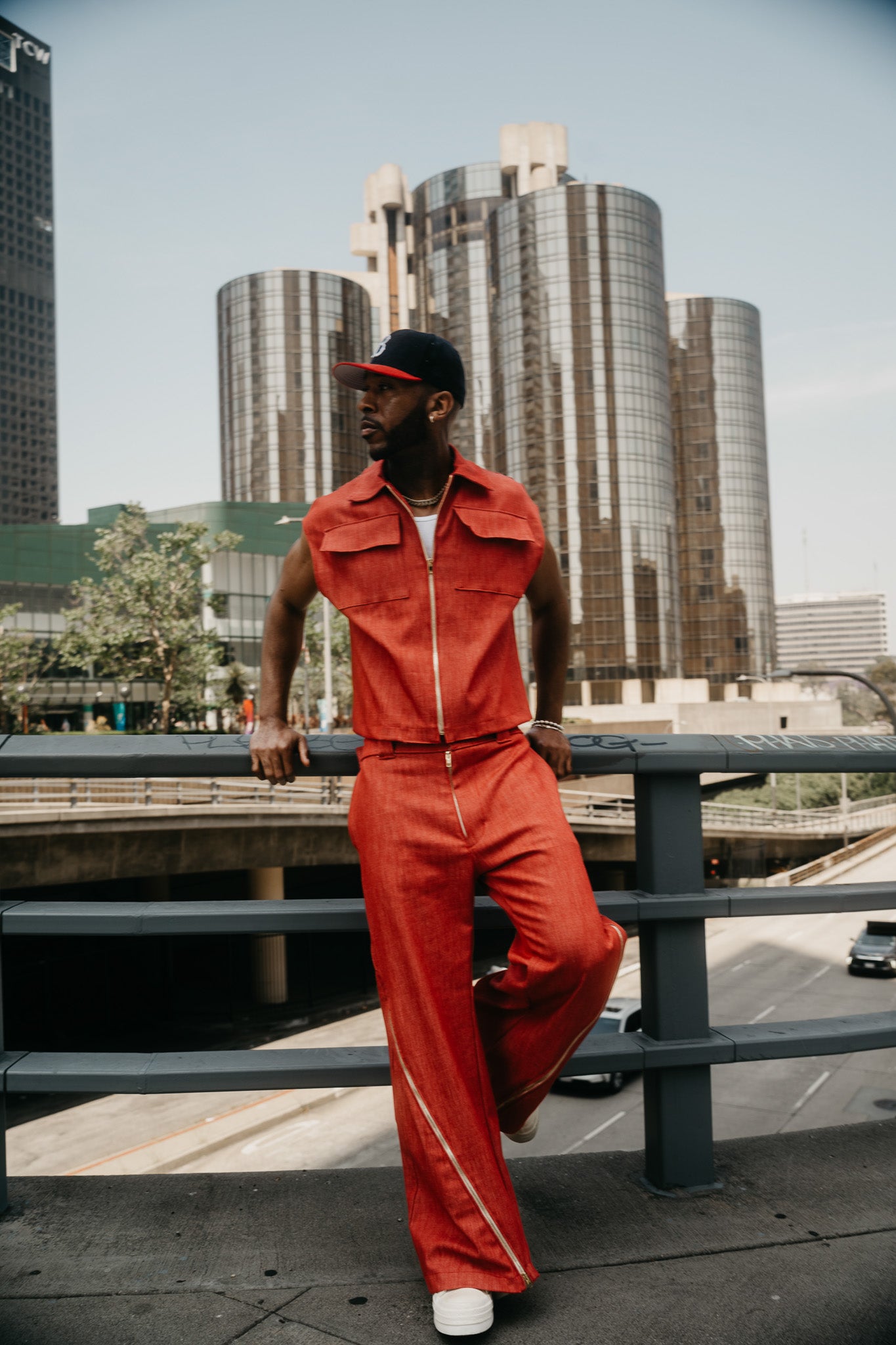 Red Denim Set Zip Shirt