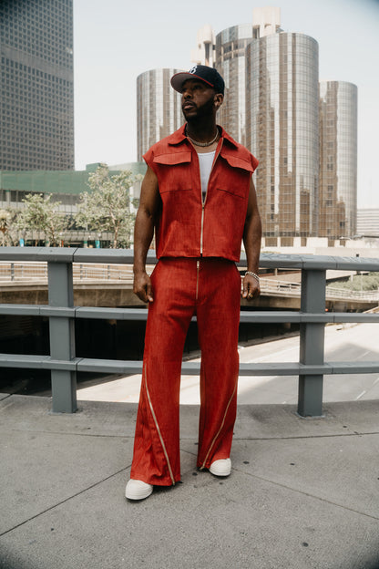 Red Denim Set Zip Shirt
