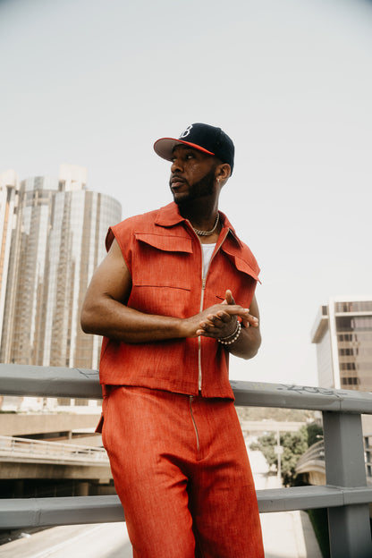 Red Denim Set Zip Shirt