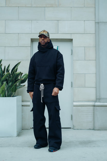 Premium Cotton Cargo Sweatpants- Black