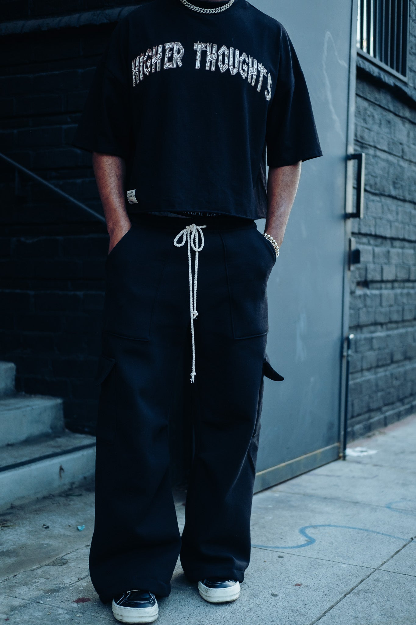 Premium Cotton Cargo Sweatpants- Black