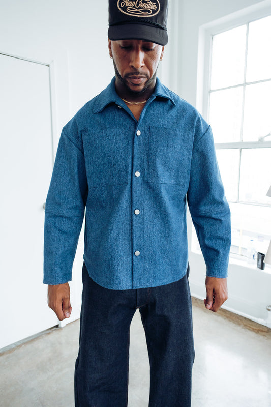 Shacket Button Up- Light Denim