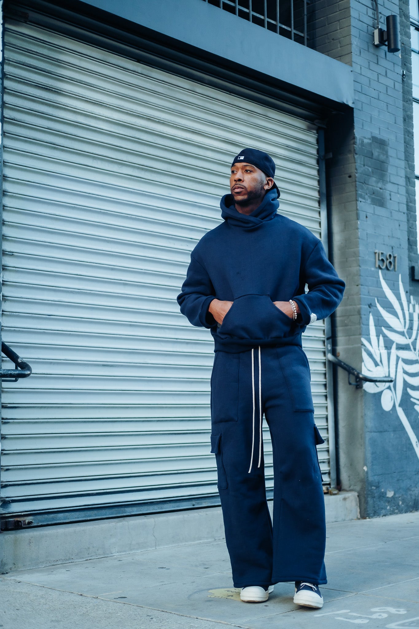 Premium Cotton Cargo Sweatpants- NAVY