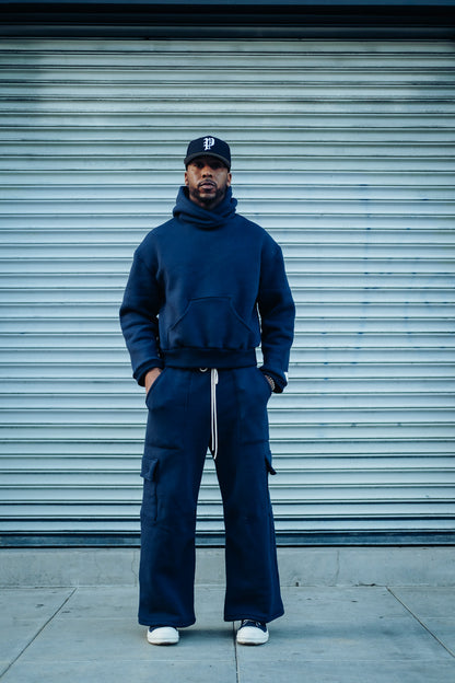 Premium Cotton Cargo Sweatpants- NAVY