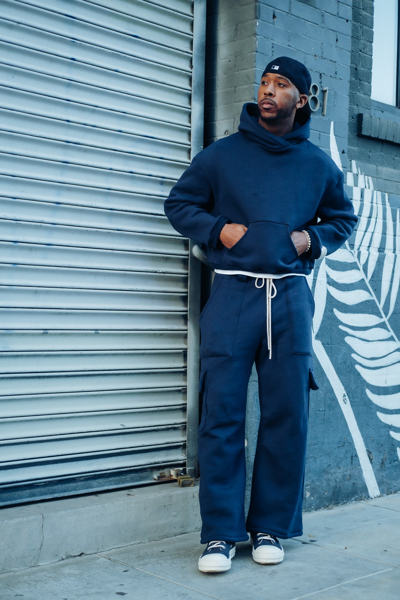 Premium Cotton Cargo Sweatpants- NAVY