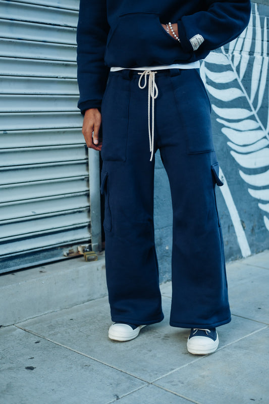 Premium Cotton Cargo Sweatpants- NAVY