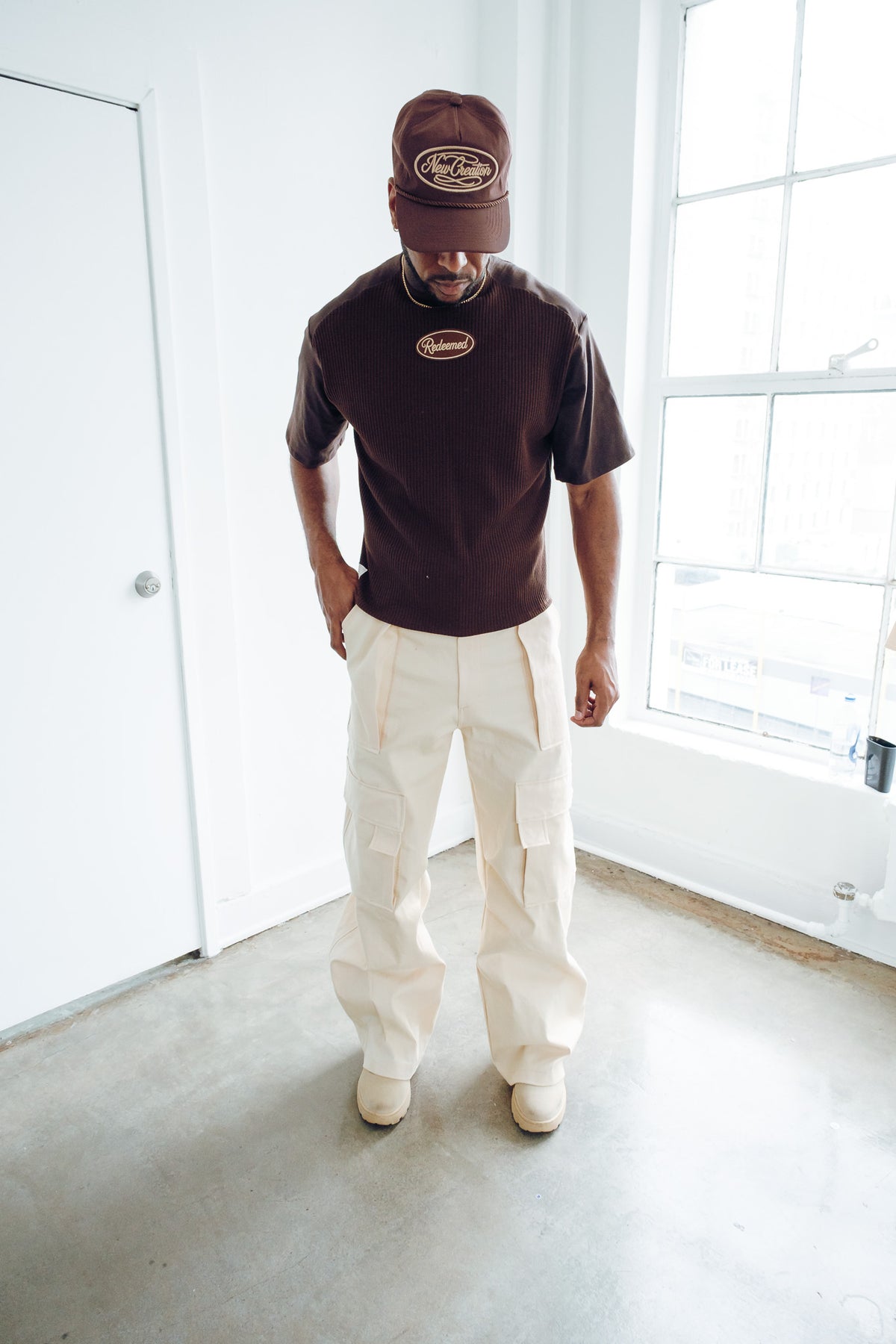 Raglan Waffle knit Tee - brown/brown