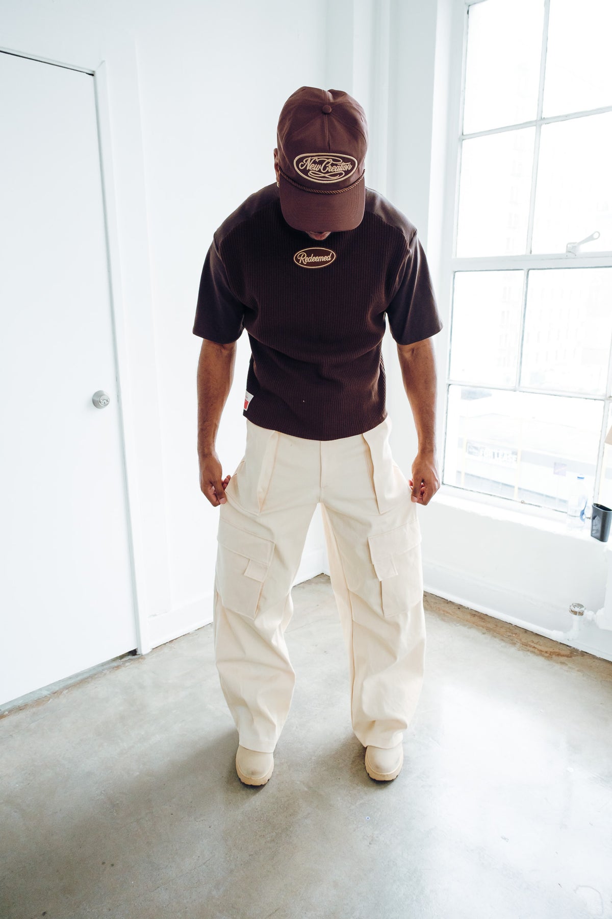 Raglan Waffle knit Tee - brown/brown