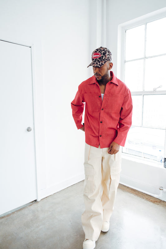 Shacket Button Up- Red Denim (limited)