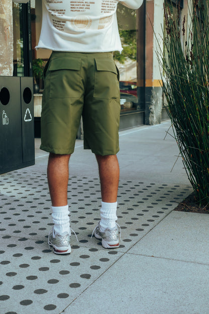 Heavy Nylon Cargo Shorts - Olive