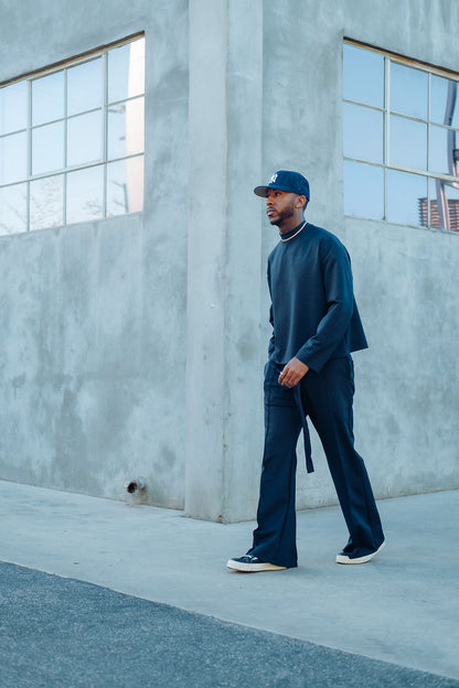 Navy- Heavy Flared Pants