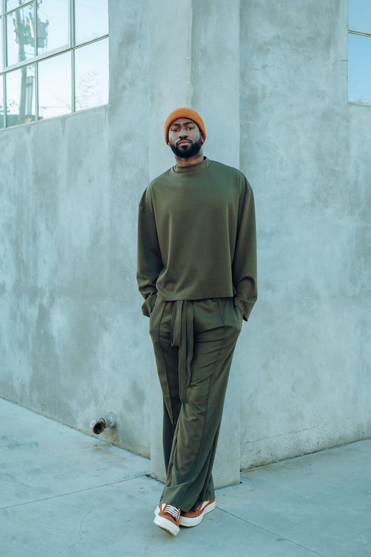 Light Olive- LS Heavy Mock Neck Shirt