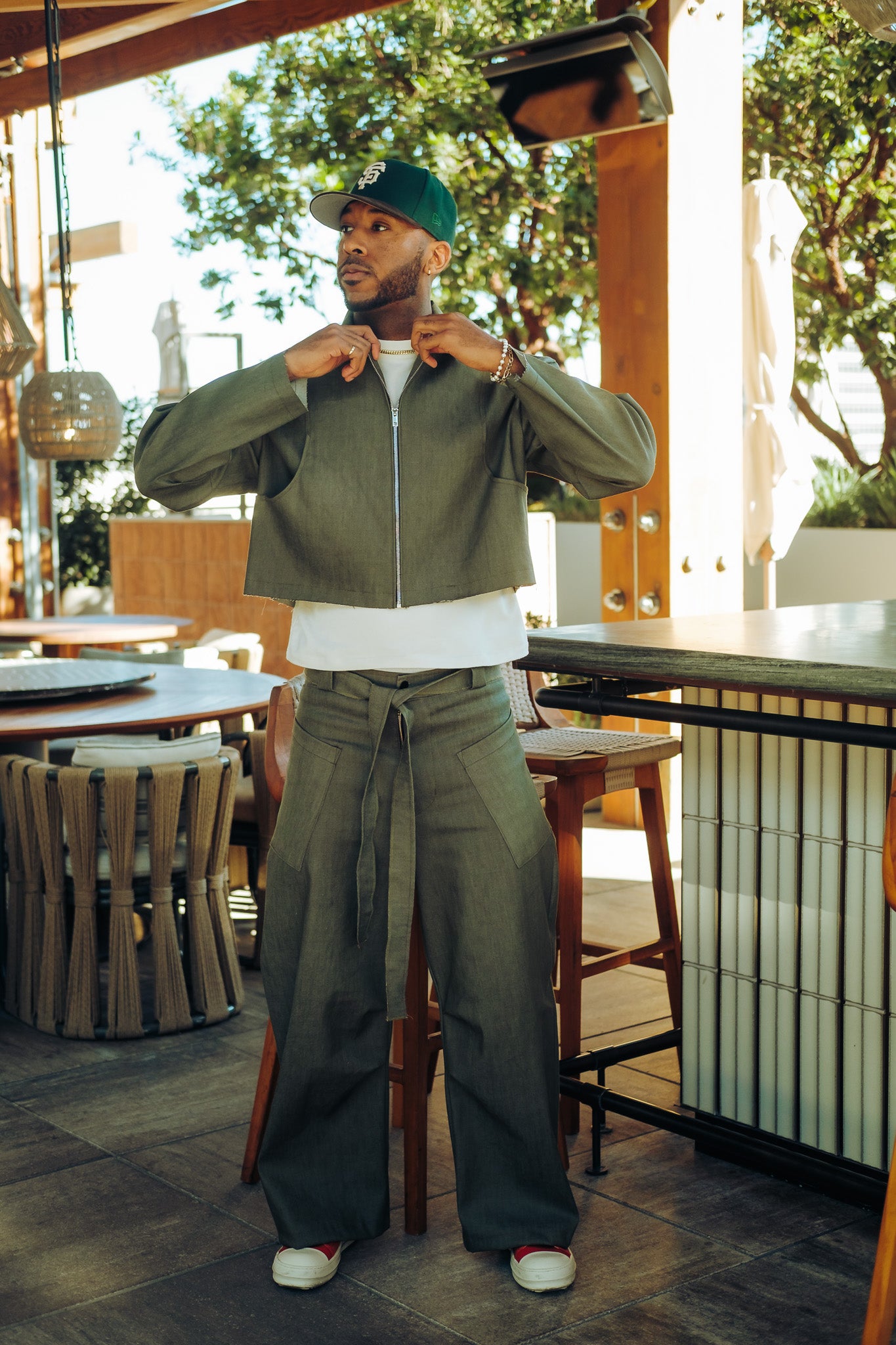 Green Denim Set Pants