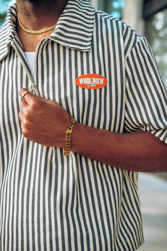QTR Zip Navy Stripe