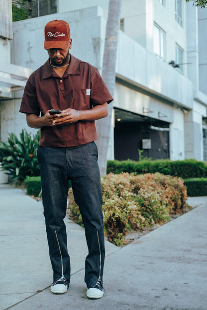 Denim QTR Zip Flare Pants- Indigo