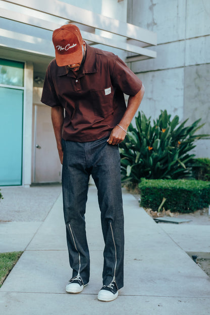 Denim QTR Zip Flare Pants- Indigo