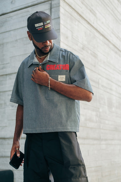 Navy Pinstripe "Creator" Placket Shirt