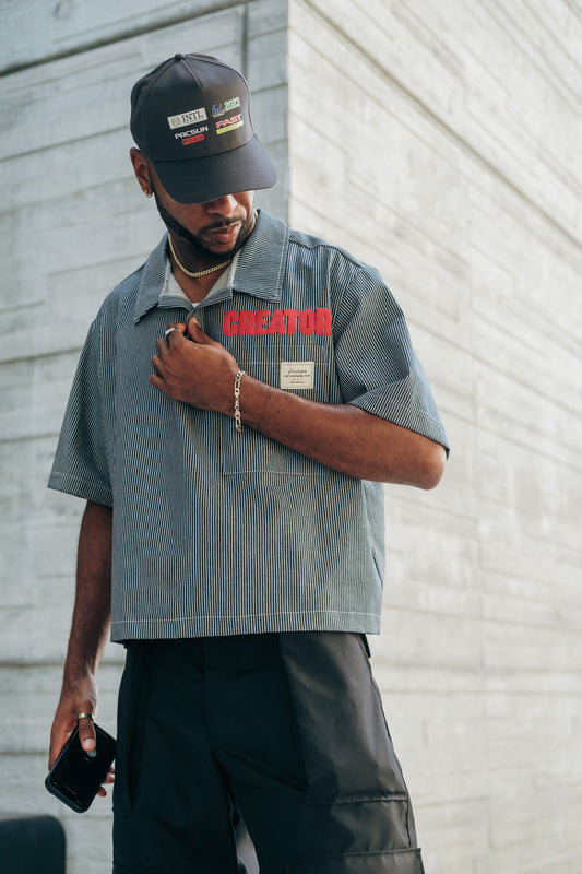 Navy Pinstripe "Creator" Placket Shirt