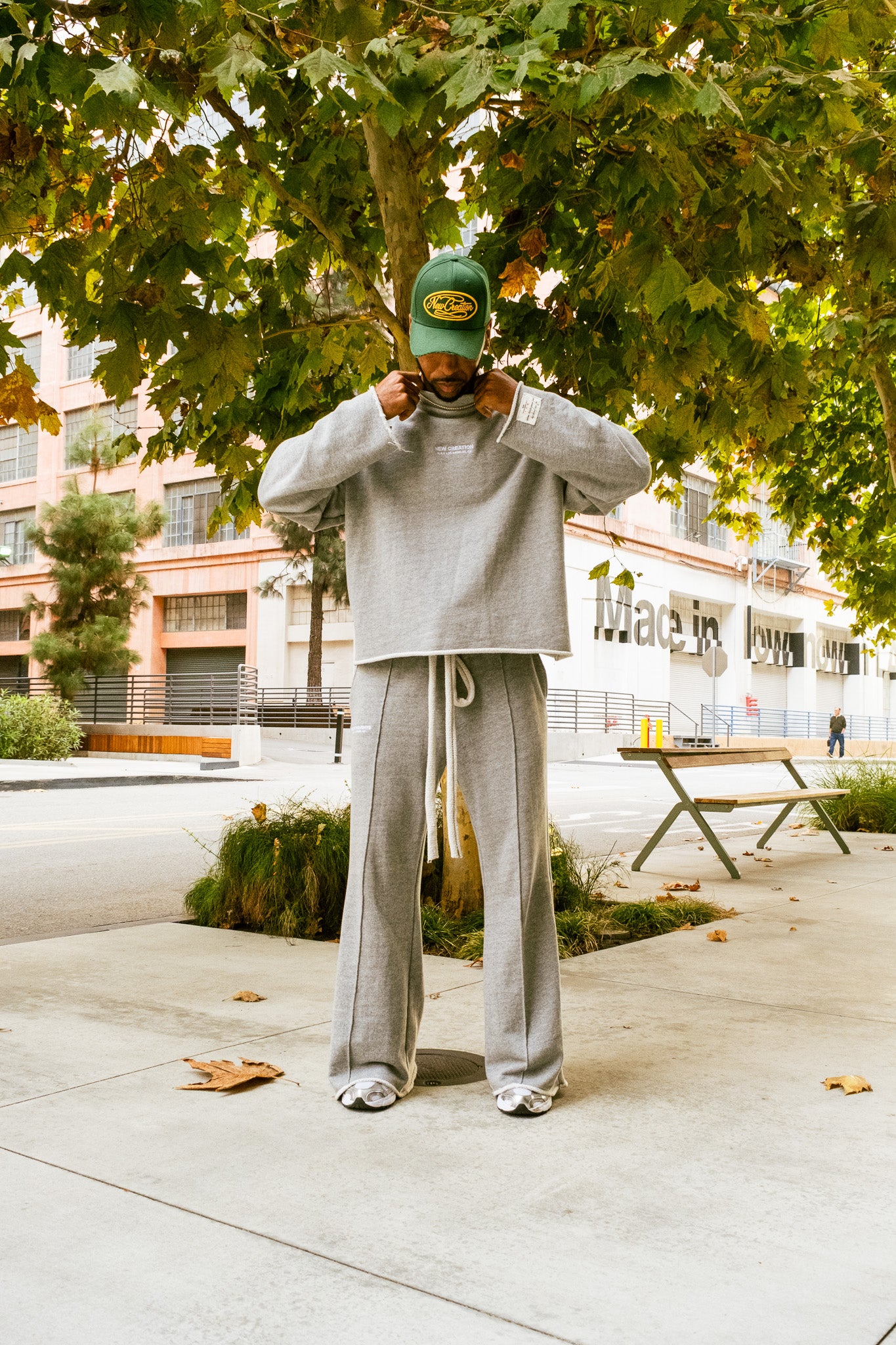 Oversized Heavy Terry Mock neck- Heather Grey