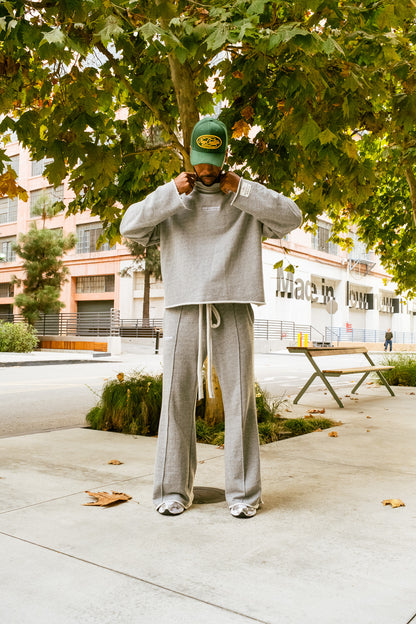 Oversized Heavy Terry Mock neck- Heather Grey