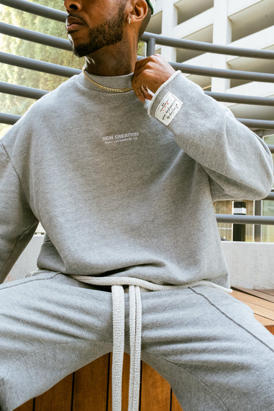 Oversized Heavy Terry Mock neck- Heather Grey